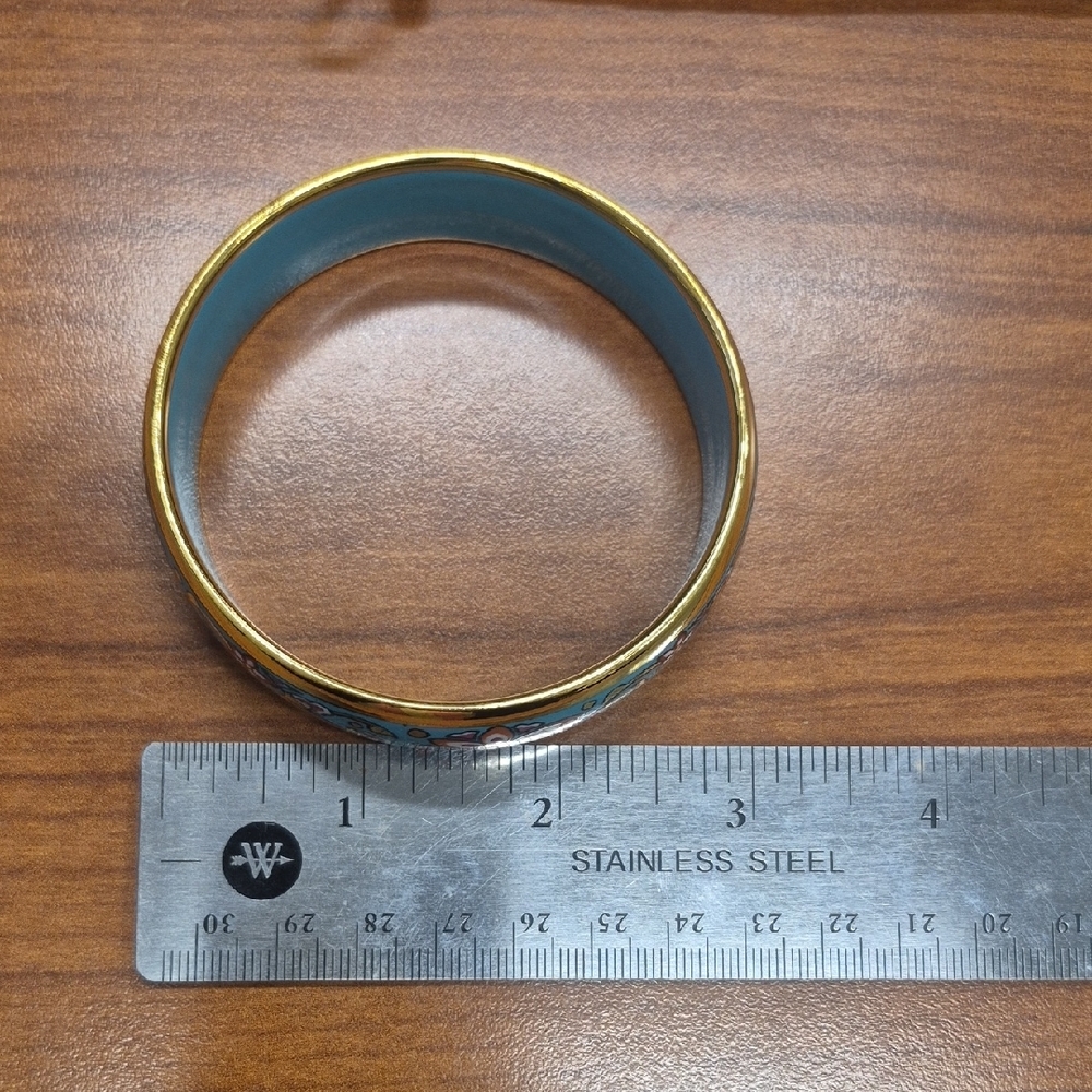 Blue Floral Enamel Bangle Bracelet - Picture 6 of 6